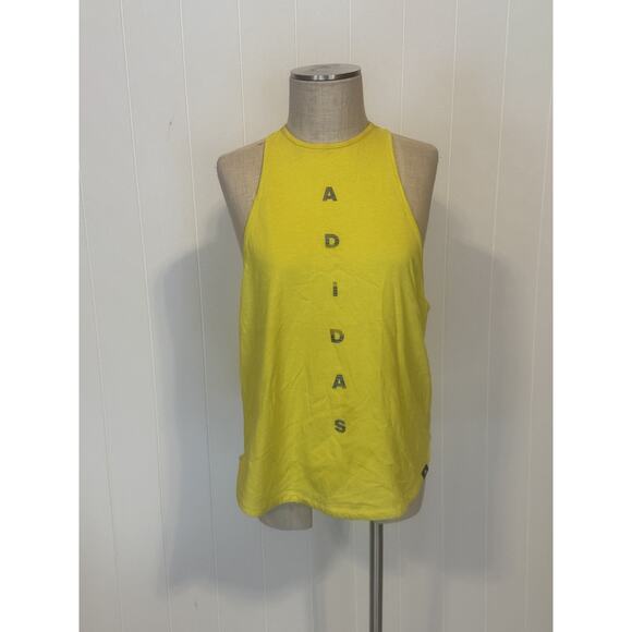 adidas Tops - Adidas Shirt Womens XL Yellow Sleeveless Tank Top Athletic Spell Out Logo Gym